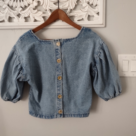 Anthropologie the Odells Denim Puff Sleeve Cropped Top - Picture 15 of 16